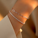 Heart Bracelet Set of 2, Cubic Zirconia Heart Pendant, Silver or Gold
