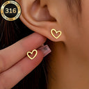 Gold Heart Stud Earrings, 316 Stainless Steel, Hypoallergenic, Tarnish Resistant