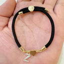 Initial Bracelet A to Z for Women, Black Cord with Gold Letter and Heart Charm
