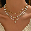 Pearl and Starfish Necklace Set of 3, Boho Beach Bead Necklaces for Women