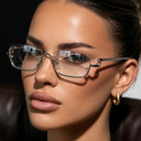 Hydra clear lens glasses with a silver half rim rectangle frame, view 6