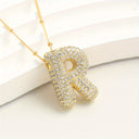 Sparkling Bubble Initial Necklace, Cubic Zirconia Letter Pendant, 18K Gold Plated