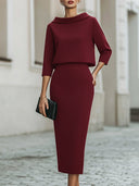 Marley two-piece skirt set with boat neck top and straight skirt, view 16