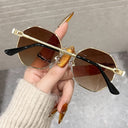 Palma geometric rimless sunglasses with brown gradient lenses, view 3