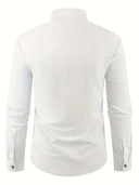 Broome Men's Mandarin Collar Cotton Linen Long Sleeve Shirt, view 27