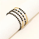 Black and Gold Bead Bracelet Set of 4, Boho Stretch Bracelets for Women