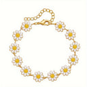 Daisy Bracelet for Women, 14K Gold Plated Enamel Flower Bracelet