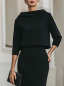 Marley two-piece skirt set with boat neck top and straight skirt, view 5