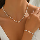 Heart Bead Necklace and Bracelet Set, Black, White or Red Stretch Jewellery Set