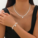 White Bead Heart Necklace and Bracelet Set, Beach Jewellery Set for Women
