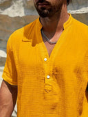 Burleigh Men's Mandarin Collar Half-Button Summer Shirt, view 15