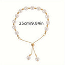 Pearl Bracelet for Women, Adjustable Faux Pearl Chain Bracelet, Gold