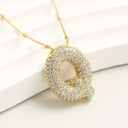 Sparkling Bubble Initial Necklace, Cubic Zirconia Letter Pendant, 18K Gold Plated