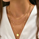 Coin Necklace for Women, Gold Three Layer Necklace with Coin Pendant