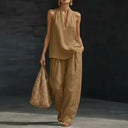 Nina two-piece set with batwing sleeve top and wide elastic waist pants, view 9
