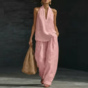 Nina two-piece set with batwing sleeve top and wide elastic waist pants, view 10