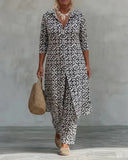 Tilly printed two-piece set with button-up top and straight-leg trousers, view 4