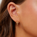 Inez Gold Zircon Cross Charm Hoop Earrings