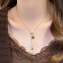 Tiger's Eye Sunflower Y Necklace for Women, Long Lariat Pendant, Gold or Silver