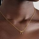 Bow Necklace for Women, Dainty 18K Gold Plated Bow Pendant