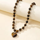 Tiger's Eye Heart Necklace, Stone Heart Pendant on Bead Chain, Green or Brown