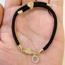 Initial Bracelet A to Z for Women, Black Cord with Gold Letter and Heart Charm