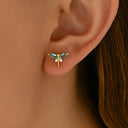 Dragonfly Earrings for Women, Cubic Zirconia, Gold, 316 Steel Posts