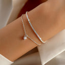 Heart Bracelet Set of 2, Cubic Zirconia Heart Pendant, Silver or Gold