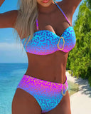 Adelina halter neck bikini set in gradient leopard print, view 17