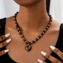 Tiger's Eye Heart Necklace, Stone Heart Pendant on Bead Chain, Green or Brown