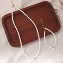 White Bead Heart Necklace and Bracelet Set, Beach Jewellery Set for Women