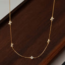 Flower Link Chain Necklace, Stainless Steel, 18K Gold Plated or Silver, Zirconia