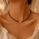 Red Bead Necklace for Women, Adjustable Wine Red Glass Bead Necklace