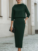 Marley two-piece skirt set with boat neck top and straight skirt, view 12