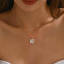 Daisy and Music Note Necklace, Gold Tone Enamel Charm Necklace for Women
