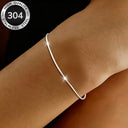 Bead Bangle Bracelet for Women, 304 Stainless Steel, Gold or Silver
