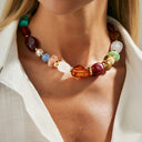 Boho Bead Necklace for Women, Colourful Resin Statement Necklace