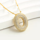 Sparkling Bubble Initial Necklace, Cubic Zirconia Letter Pendant, 18K Gold Plated