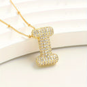 Sparkling Bubble Initial Necklace, Cubic Zirconia Letter Pendant, 18K Gold Plated