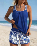 Bronwyn blue printed tankini top with swim shorts