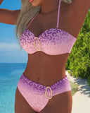 Adelina halter neck bikini set in gradient leopard print, view 15