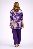 Ulla purple three piece jacket set with marble print and wide-leg trousers, view 2
