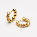 Sabrina Beaded White Stone Huggie Hoop Earrings, view 2
