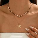 Brown Bead Starfish Necklace Set of 2, Boho Glass Bead Beach Necklaces