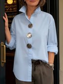 Harlow stand collar blouse with silver statement buttons, view 4