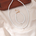 White Bead Heart Necklace and Bracelet Set, Beach Jewellery Set for Women
