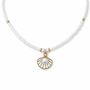 Shell Seed Bead Necklace, White Boho Beach Necklace for Women