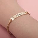 Engraved Name Bar Bracelet, Cuban Link Chain, 18K Gold Plated Stainless Steel, Gold or Silver
