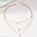 Star and Moon Layered Choker Necklace, Adjustable, Gold or Silver for Women
