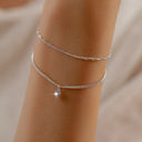 Heart Bracelet Set of 2, Cubic Zirconia Heart Pendant, Silver or Gold
